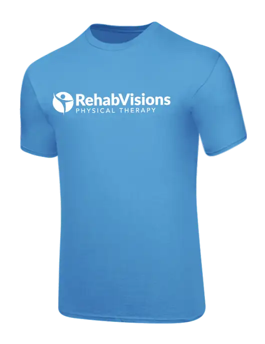 Core Blend Light Sapphire Blue T-Shirt w/RV Physical Therapy Logo