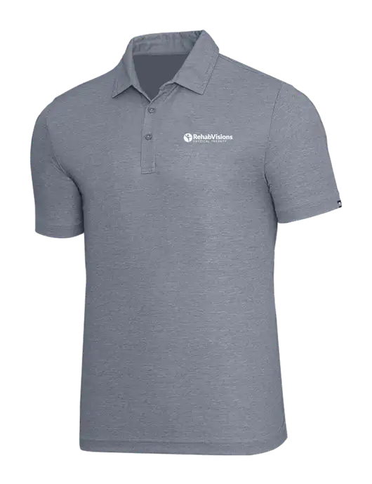 TravisMathew Navy Heather Oceanside Polo w/RV Physical Therapy Logo