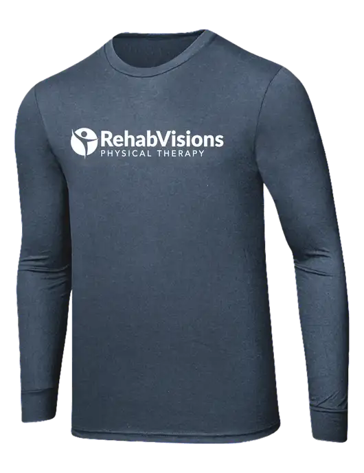 Simply Soft Long Sleeve Navy Frost 4.5 oz, Poly/Combed Ring Spun Cotton T-Shirt w/RV Physical Therapy Logo