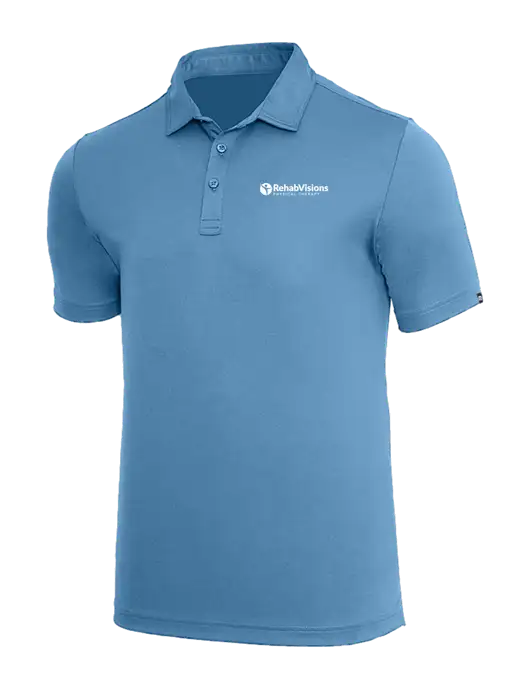 TravisMathew Dark Carolina Blue Coto Performance Polo w/RV Physical Therapy Logo