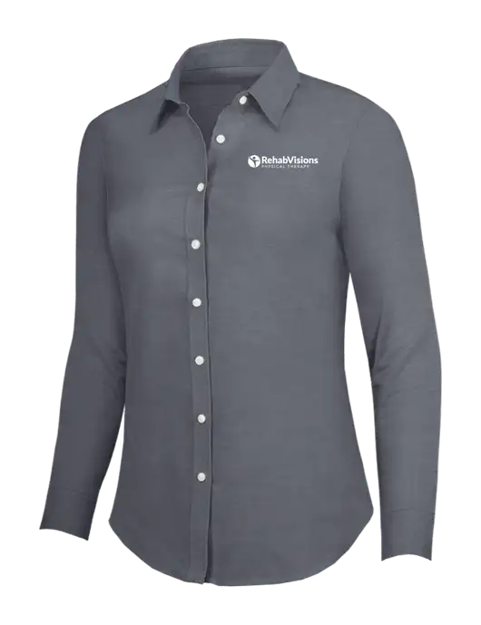 Dark Grey Womens SuperPro Oxford Shirt w/RV Physical Therapy Logo