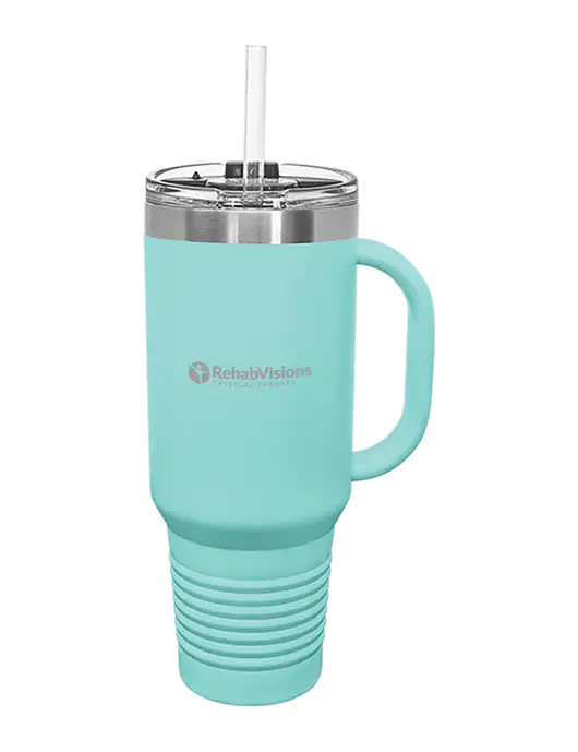 Polar Camel 40 oz. Powder Coated Vacuum Insulated Seafoam Travel Mug with Straw w/RV Physical Therapy Logo