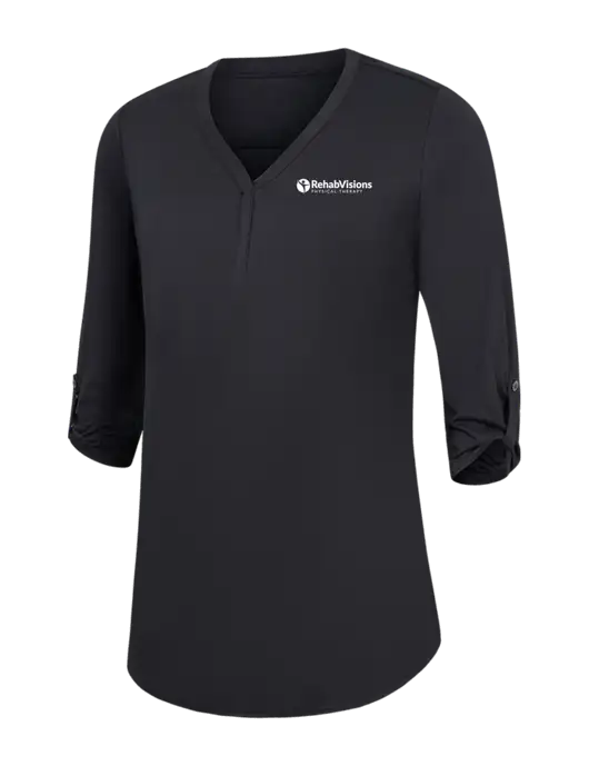 Womens Black City Stretch 3/4-Sleeve Tunic w/RV Physical Therapy Logo