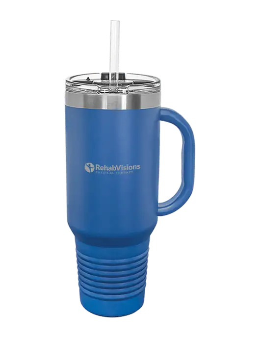 Polar Camel 40 oz. Powder Coated Vacuum Insulated Royal Travel Mug with Straw w/RV Physical Therapy Logo