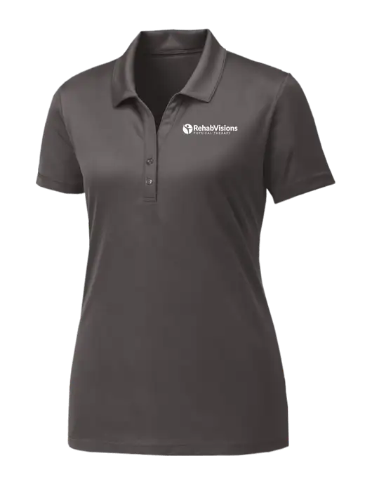 Womens Dark Grey PosiCharge Competitor Polo w/RV Physical Therapy Logo