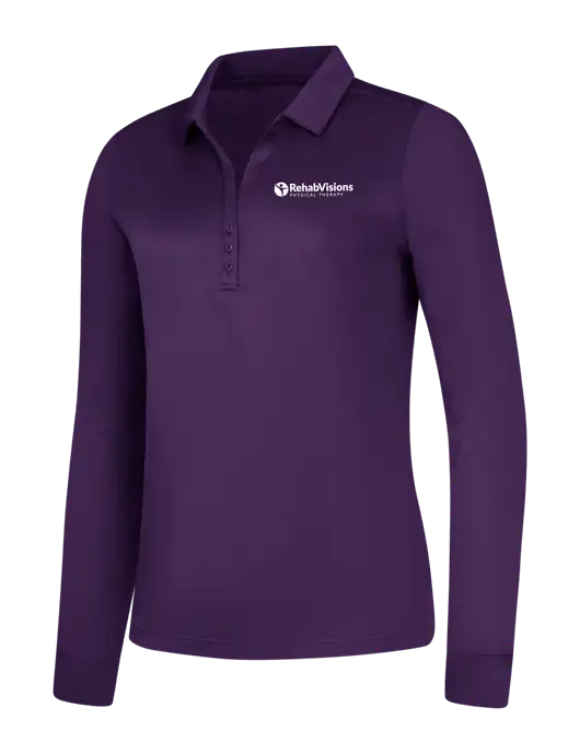 Womens Purple Silk Touch Performance Long Sleeve Polo w/RV Physical Therapy Logo