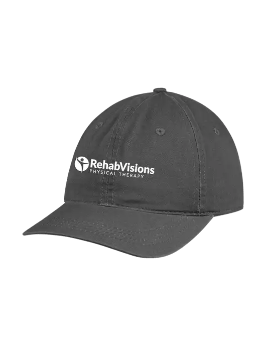 Garment Washed Unstructured Twill Charcoal Cap w/RV Physical Therapy Logo