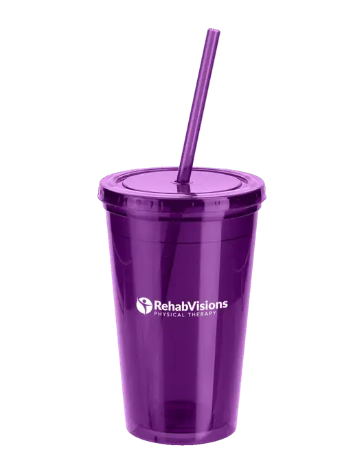 Sorrento Purple 16 oz Tumbler with Lid & Straw w/RV Physical Therapy Logo