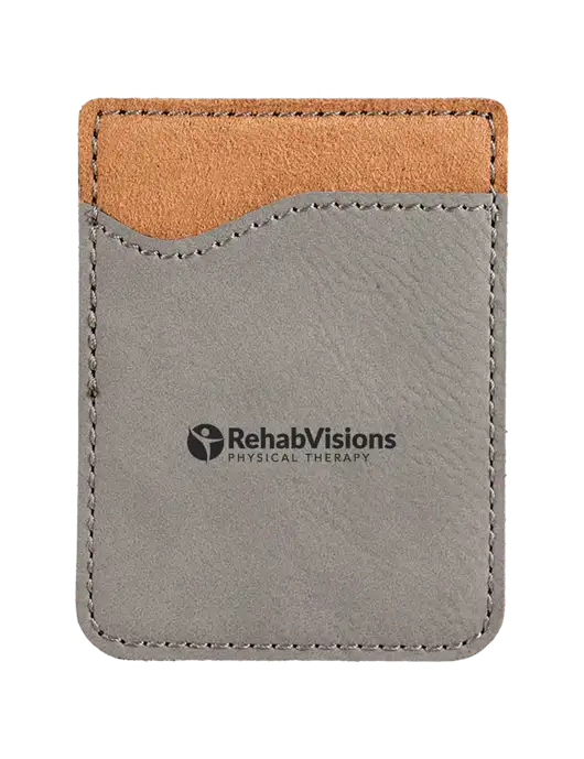 Grey Laserable Leatherette Phone Wallet w/RV Physical Therapy Logo