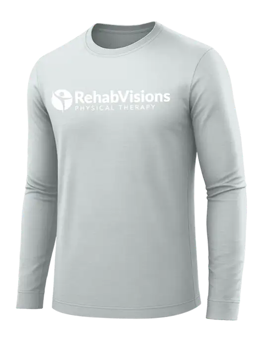 Long Sleeve Light Grey PosiCharge Competitor Tee w/RV Physical Therapy Logo