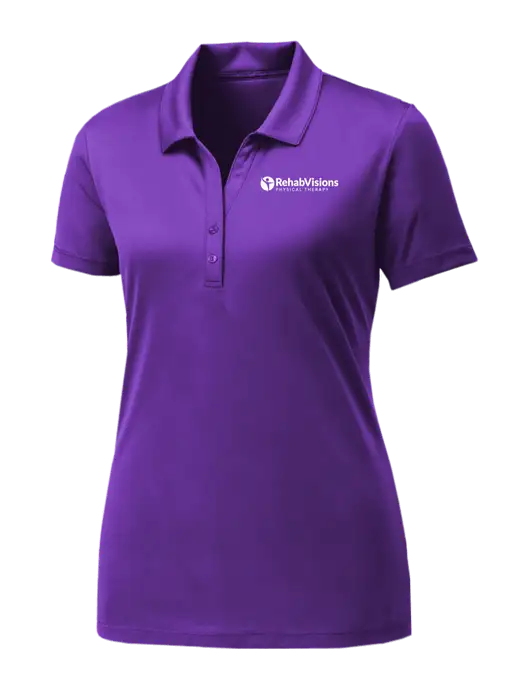 Womens Purple PosiCharge Competitor Polo w/RV Physical Therapy Logo