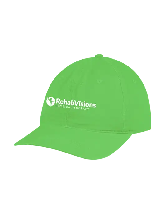 Garment Washed Unstructured Twill Light Green Cap w/RV Physical Therapy Logo