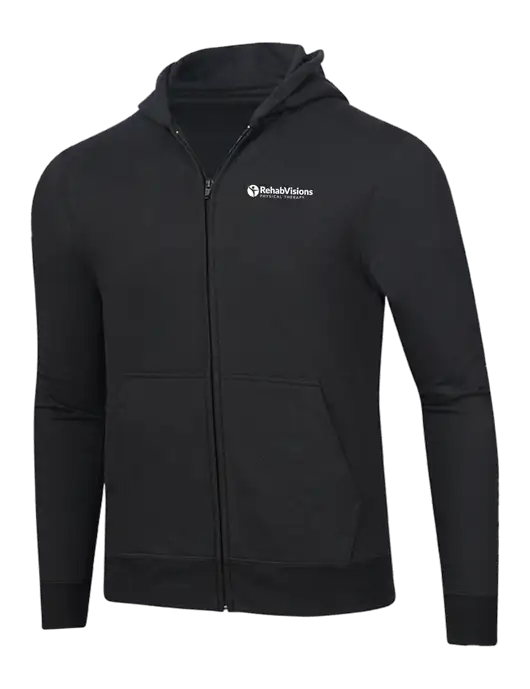 Jet Black 8.5 oz Ring Spun Zip Hooded Sweatshirt w/RV Physical Therapy Logo