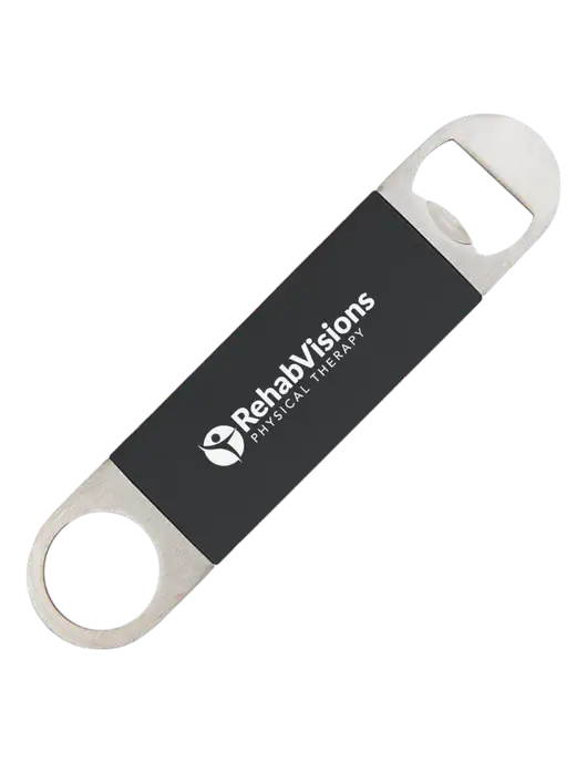 Black Bottle Opener with Silicone Grip w/RV Physical Therapy Logo
