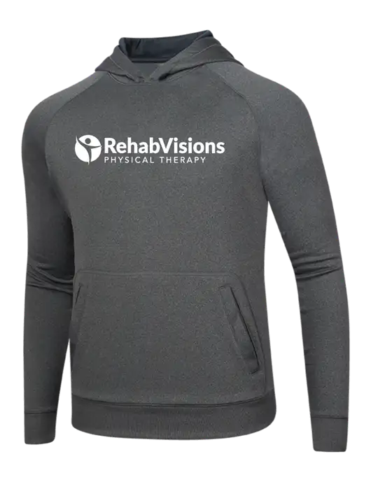 Tech Graphite Heather Fleece Hooded Sweatshirt w/RV Physical Therapy Logo