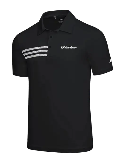 Adidas Black 3 Stripes Chest Polo w/RV Physical Therapy Logo