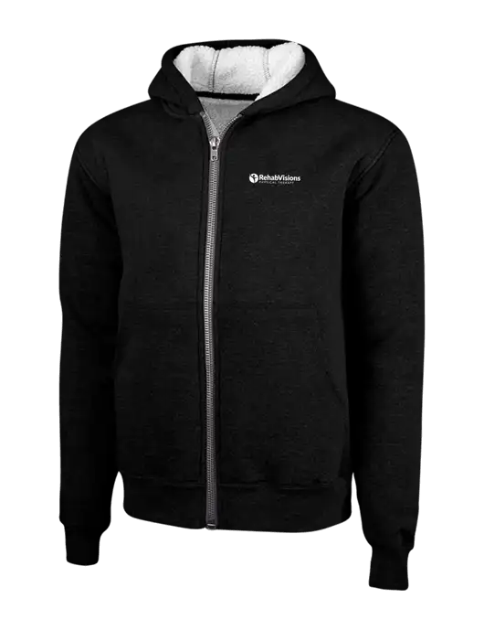 Cornerstone Black Heavyweight Sherpa Lined Hooded Fleece Jacket w/RV Physical Therapy Logo
