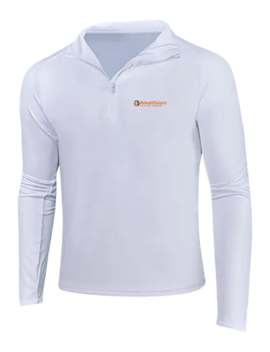 White Sport Wick Stretch 1/4 Zip Pullover w/RV Physical Therapy Logo