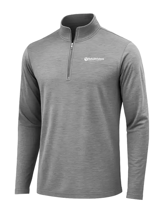 Dark Grey Heather Posicharge Tri-Blend Wicking 1/4 Zip Pullover w/RV Physical Therapy Logo