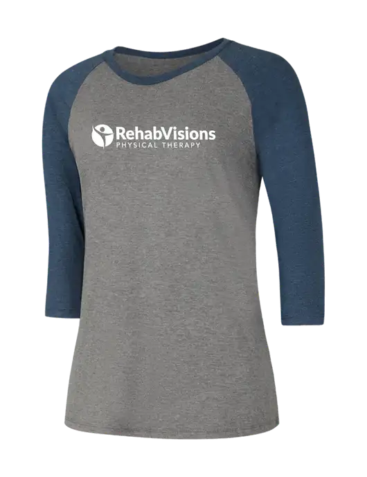Womens Simply Soft 3/4 Sleeve Navy Frost/Grey Frost Ring Spun Cotton T-Shirt w/RV Physical Therapy Logo