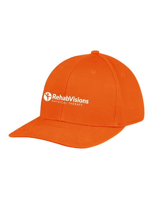 Premium Modern Structured Twill Orange Snapback Cap w/RV Physical Therapy Logo