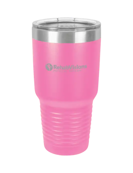 Polar Camel 30 oz Powder Coated Pink Vacuum Insulated Tumbler w/RV Physical Therapy Logo