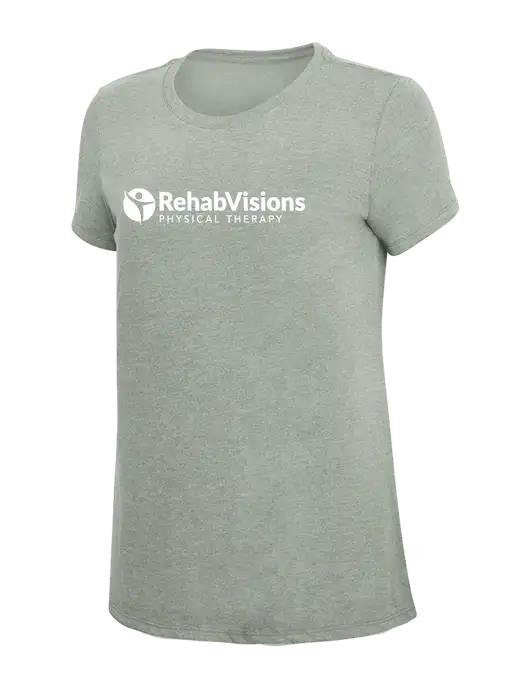 Womens Simply Soft Heathered Light Grey 4.5oz Poly/Combed Ring Spun Cotton T-Shirt w/RV Physical Therapy Logo