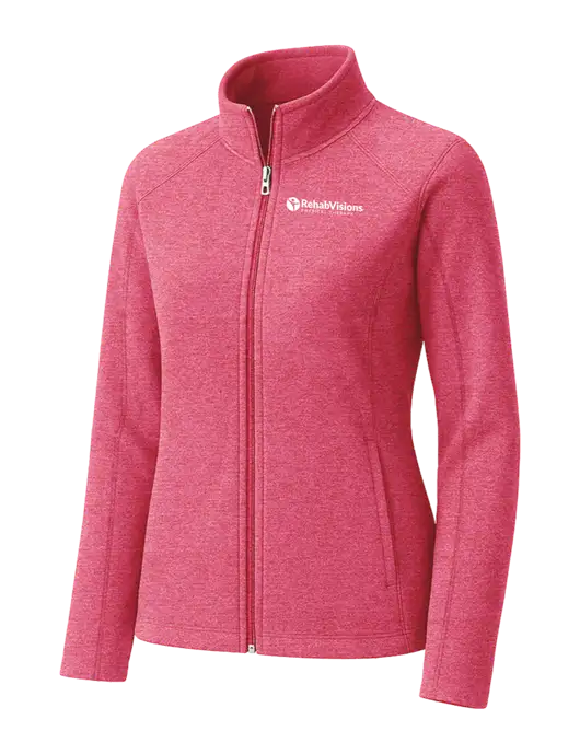 Fuchsia Heather Womens Heather Microfleece Full-Zip Jacket w/RV Physical Therapy Logo