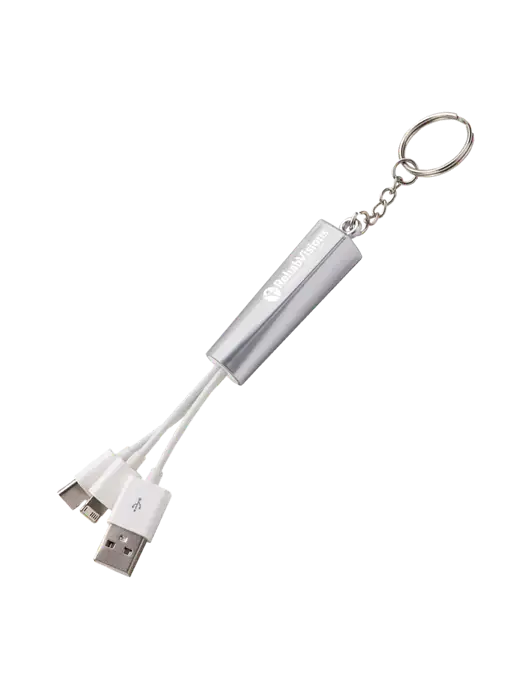 Silver Light-Up Charging Cable with Key Ring w/RV Physical Therapy Logo
