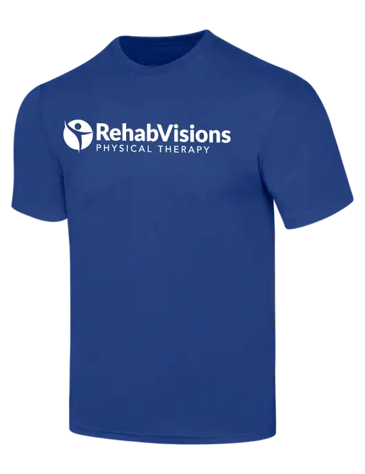 Simply Soft Dark Royal 4.5oz  Poly/Combed Ring Spun Cotton T-Shirt w/RV Physical Therapy Logo
