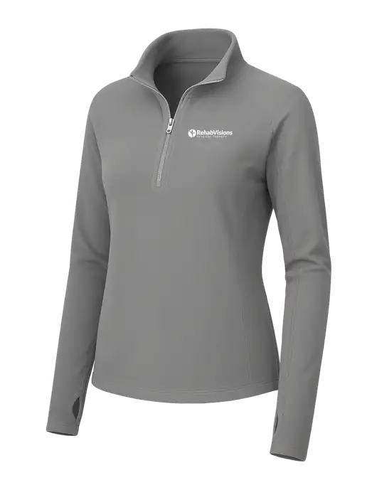 Womens Medium Grey Microfleece 1/2 Zip Pullover w/RV Physical Therapy Logo