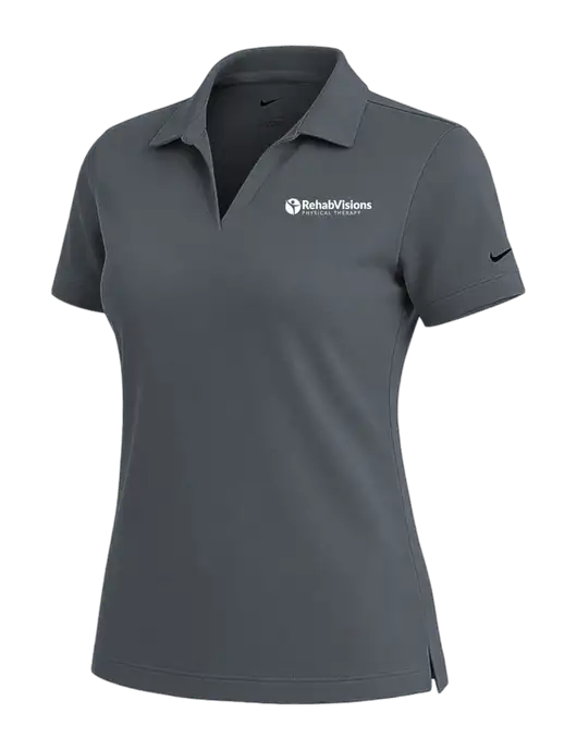 NIKE Dark Grey Womens Dri-Fit Micro Pique Polo w/RV Physical Therapy Logo