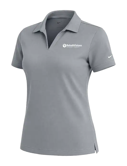 NIKE Medium Grey Womens Dri-Fit Micro Pique Polo w/RV Physical Therapy Logo